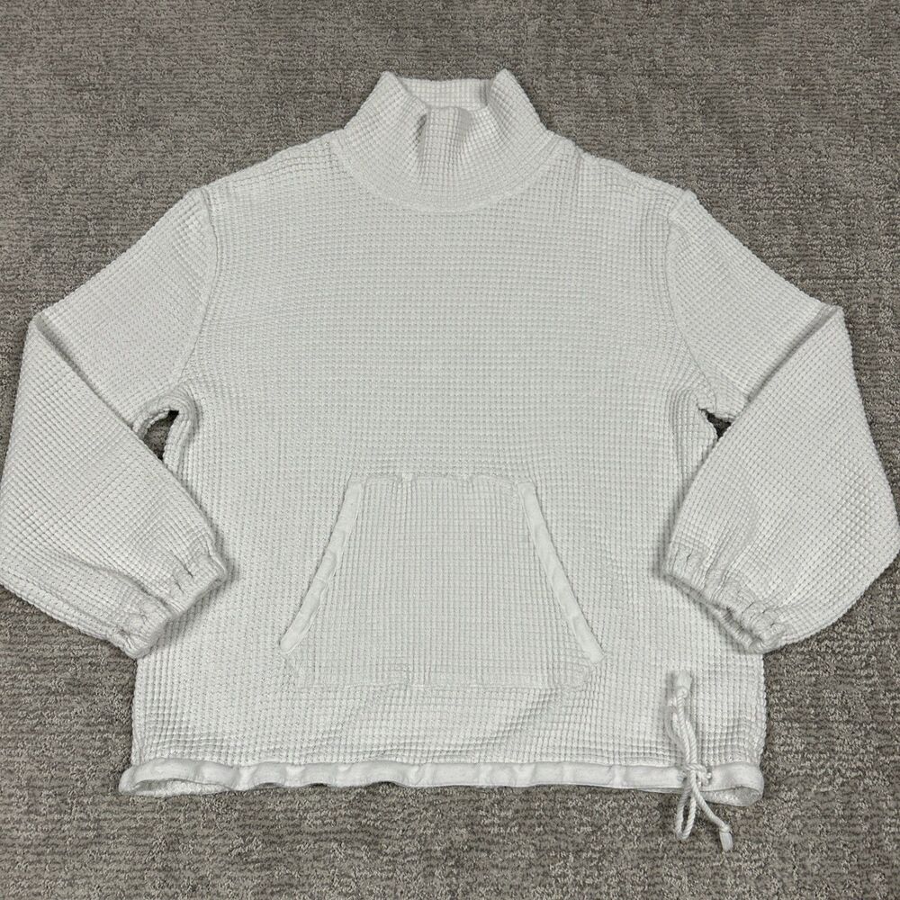 Faherty Echo Thermal Mock Neck Pullover Top Womens Large Ivory Organic Cotton